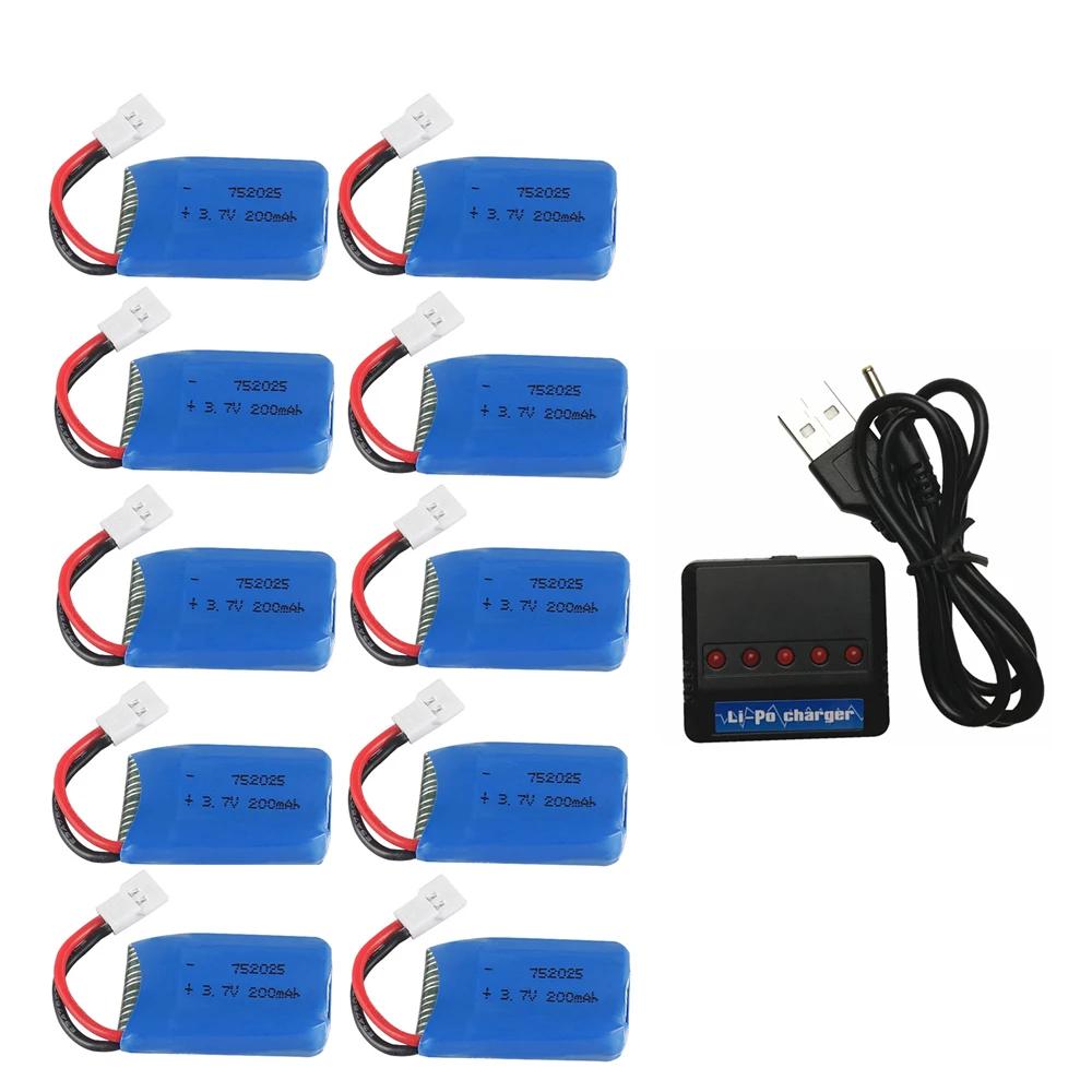 Для Syma X11 X4 X13 3 7 V 200mAh 20C батареи 10 шт с 5 в 1 USB зарядное устройство набор для Quadcopter