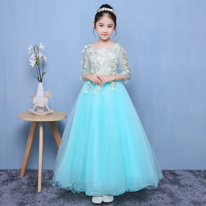 

Summer Elegant New Children Girls Long Birthday Evening Princess Dresses Kids Teens Party Host Piano Performance Ball Gown Dress