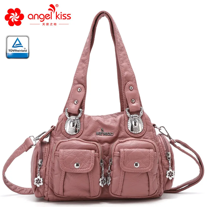 Розовый Модная Высококачественная сумка Angelkiss из искусственной кожи, женская сумка на каждый день, Подарочная сумка, Большая вместительная сумка на плечо, сумочка - Цвет: Розовый