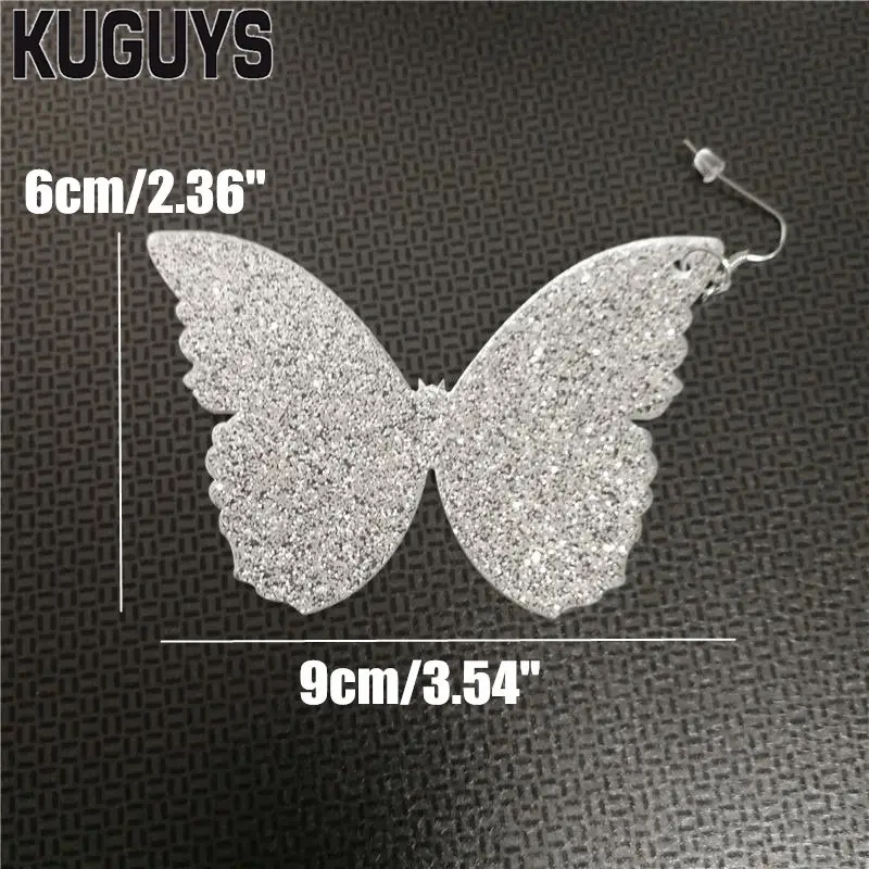 KUGUYS золото серебристый Блестящий Цвет Butterfl висячие серьги супер большие женские