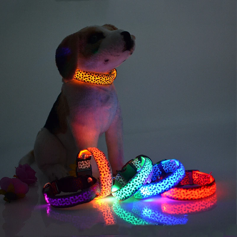 Dogstory Регулируемый Новый стиль Leopard Glow CAT ошейник нейлон жгут ночной сейф Мигает