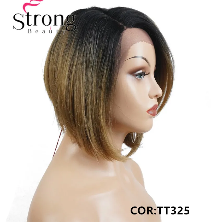 StrongBeauty боб парик на кружеве с L часть парик на шнурке Омбре блонд черный корень ручная вязка невидимые Синтетические прямые парики