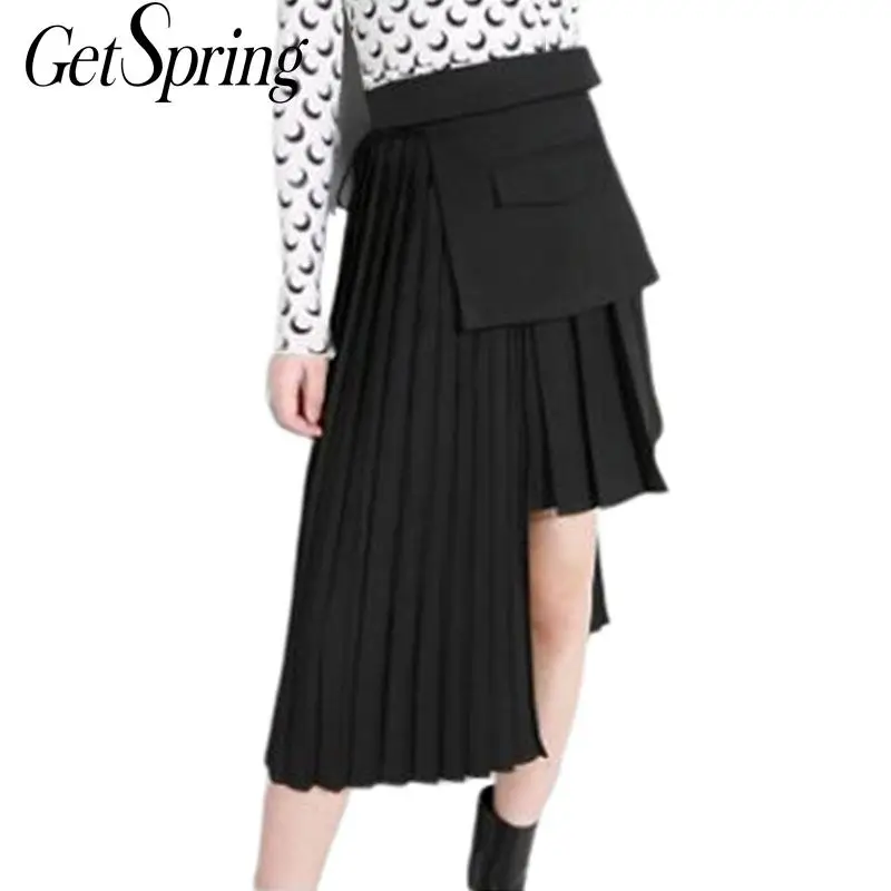 Женская Асимметричная юбка GETSRING плиссированная с высокой талией на шнуровке