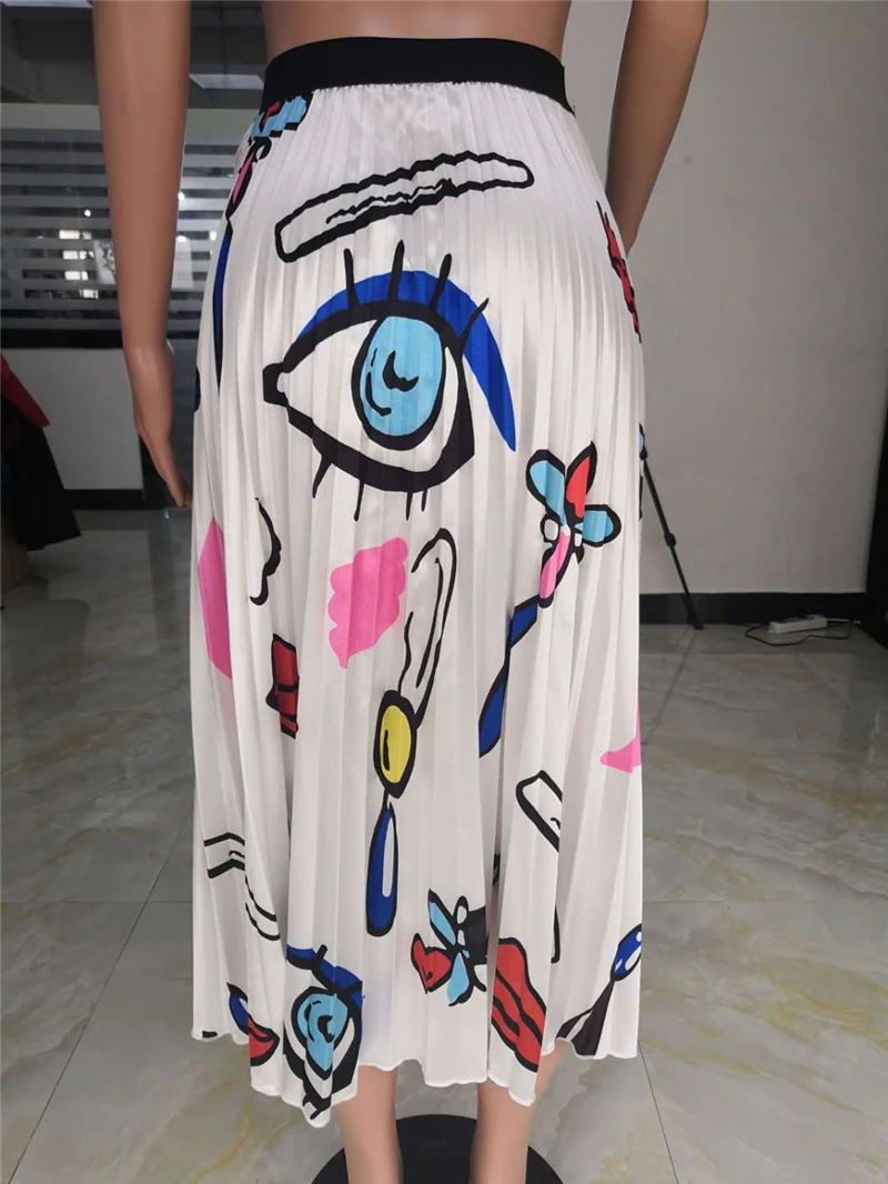 Adogirl Fashion Print Women Pleated Maxi Skirt Elegant A Line High Waist Casual Long Skirts Party Petticoats Outfits | Женская одежда