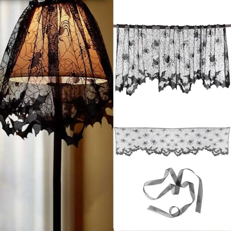 Хэллоуин Черный абажур паук кружева Шторы вечерние украшения Windom s камин S3 | Дом и