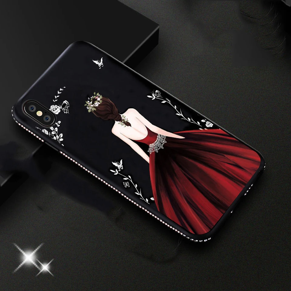 Женское платье бриллиантовый блестящий чехол ТПУ на iphone XS MAX Блестящий 8 Plus для XR SE