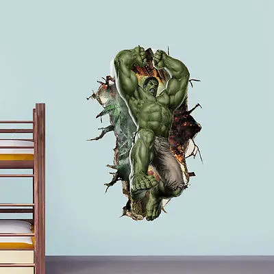 3D мультяшный супергерой Мстители Халк пилинг и палка настенные наклейки детские наклейки для комнаты s мультфильм наклейки домашний декор обои плакат