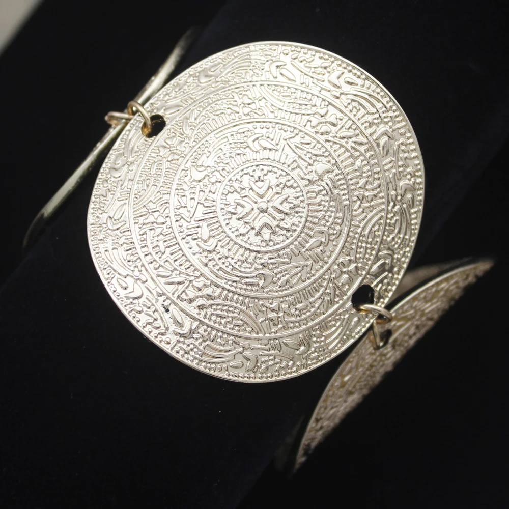 Браслет Tribal Gold Aztec индийский с календарем майя широкий наручный браслет большой