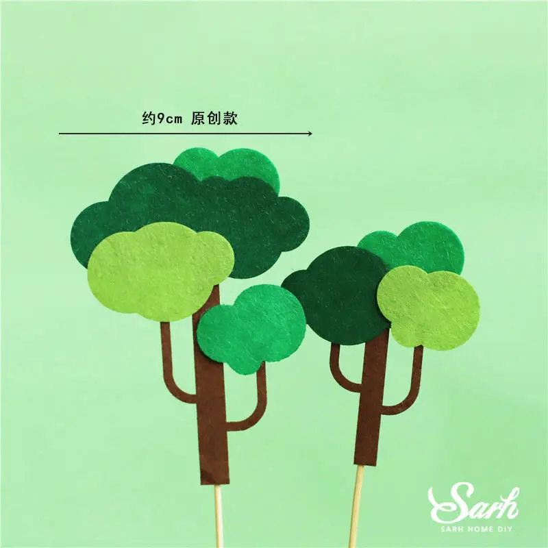 2pc felt cloud trees Сосна фетр фруктовые деревья торт Топпер С Днем Рождения лиса куклы Динозавров Украшения для детей Детские вечерние принадлежности милые подарки - Цвет: 2pc felt cloud trees
