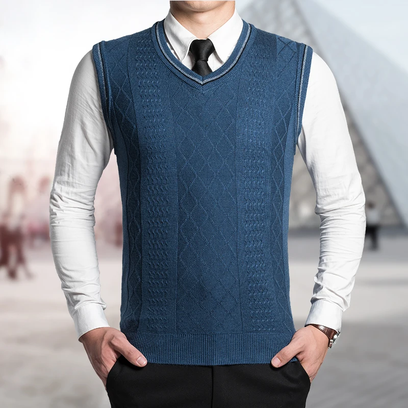 2016 джентльмен Диагональ Полосатый Для мужчин Дизайн вязаный узор жилет