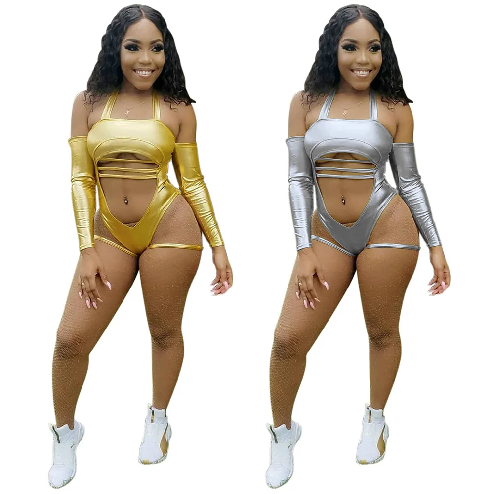 

Summer Sexy Club Pu Bodysuits Skinny Hot Women Short Playsuits