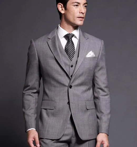 

Изготовленные на заказ облегающие смокинги для жениха серый Боковой разрез Лучший человек с вырезом на лацкане мужской костюм для шафера (пиджак + брюки + жилет + галстук)