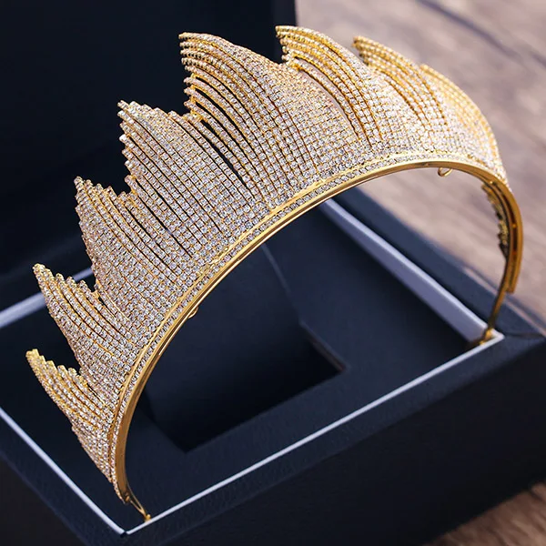 Gold Свадебные диадемы и короны, серебряное золото, большая Королевская корона, элегантный кристалл, принцесса диадема, Пышные свадебные украшения для волос, голова - Окраска металла: Gold