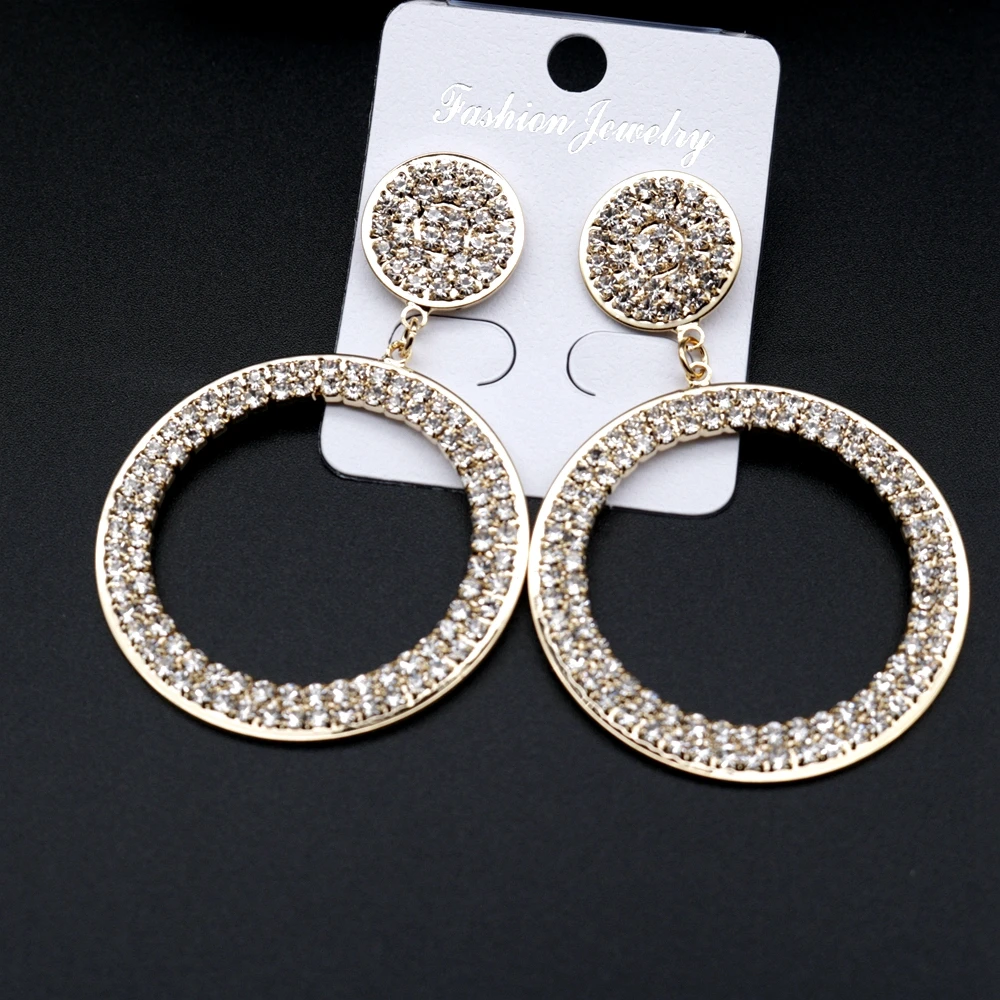 2019 Korean Trendy Long Big Circle Crystal Dangle Earrings Hanging Star Moon Women Wedding Party Fashion Jewelry orecchini |