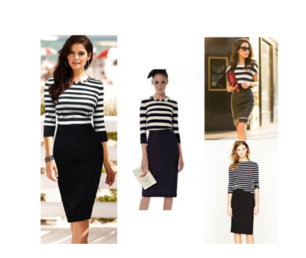 Облегающее платье карандаш в черно белую полоску Повседневное миди для офиса и