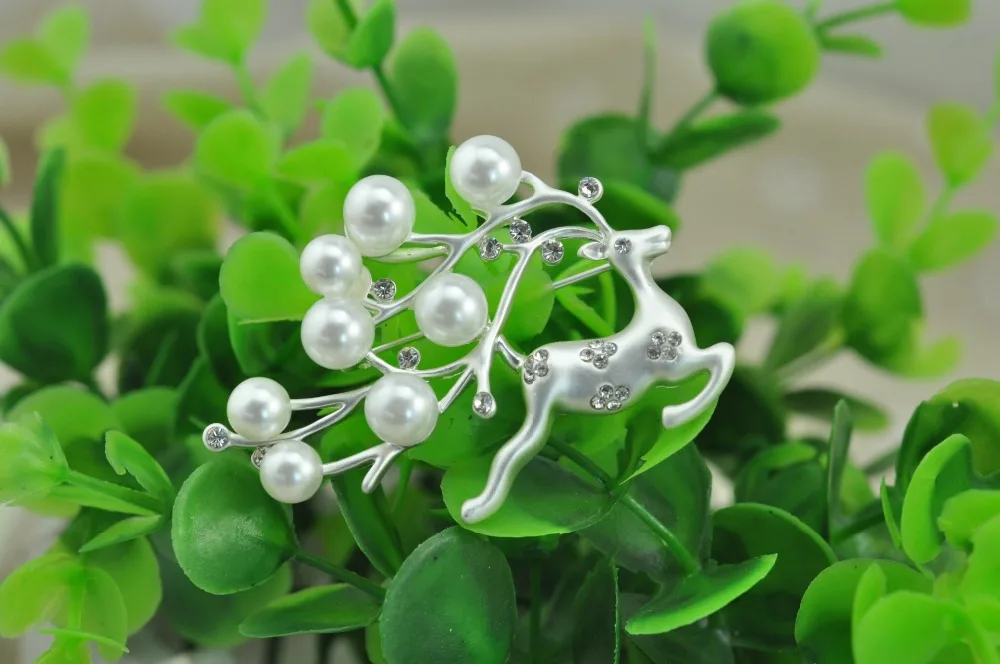 Посеребренные Создана Жемчужина Олень Брошь Ювелирные Изделия Милые Животные