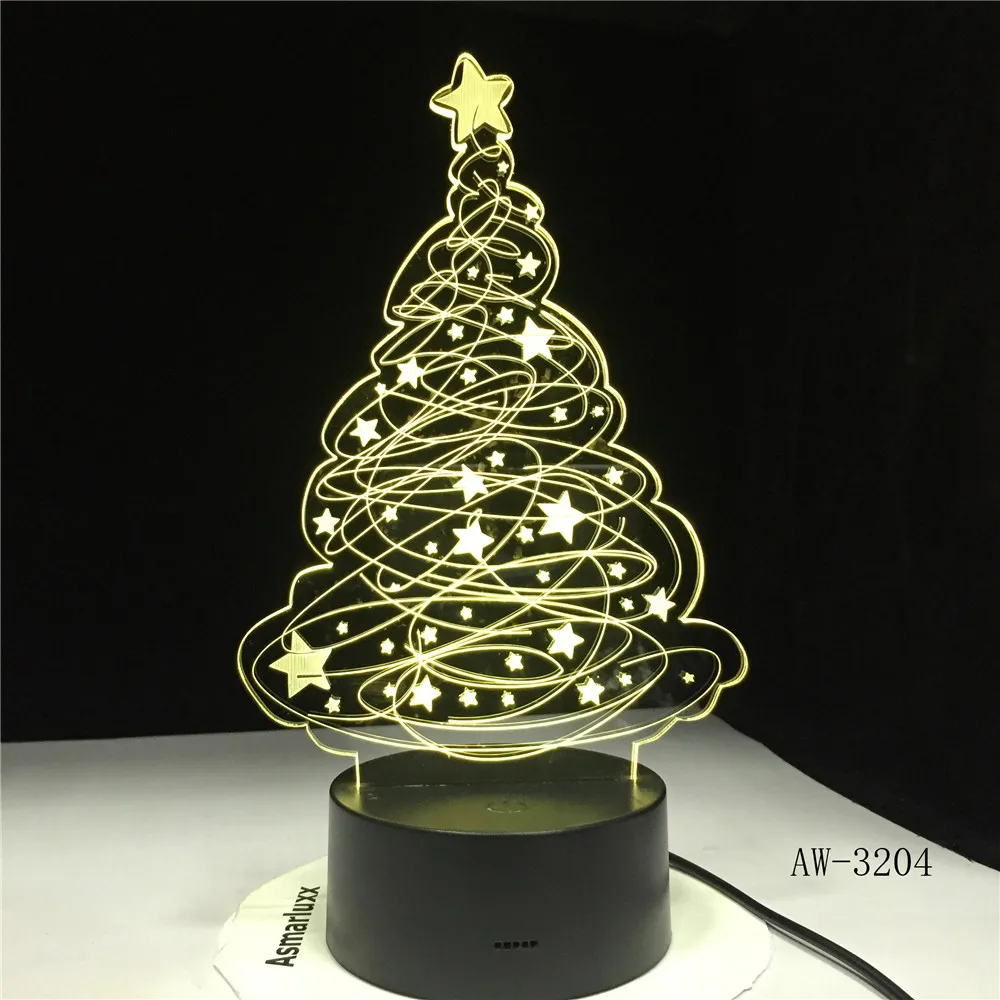 Светодиодная настольная лампа с 3D эффектом рождественской елки ночник питанием