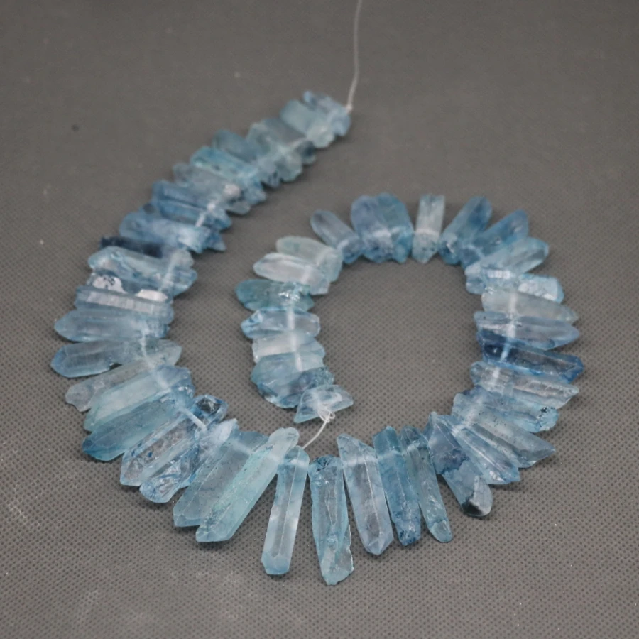 Approx 50pcs/strand Natural Raw Bayby Blue Quartz Crystal Point Pendant Rough Top Drilled Spike Gem Beads Necklace | Украшения и