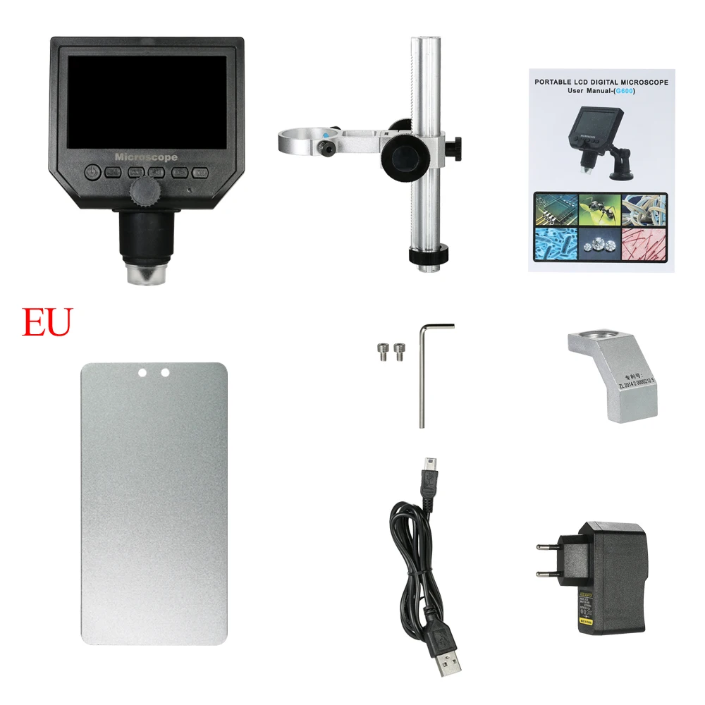 EU Plug 600X4,3 дюймов цифровой микроскоп электронный видео микроскоп HD lcd паяльный микроскоп телефон Ремонт лупа+ металлическая подставка - Цвет: EU Plug