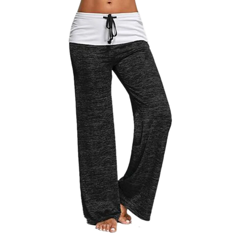 Dark Gray Открытый дамы размера плюс спортивные брюки случайные свободные шнурок широкие ноги женские прямые брюки для йоги - Цвет: Dark Gray