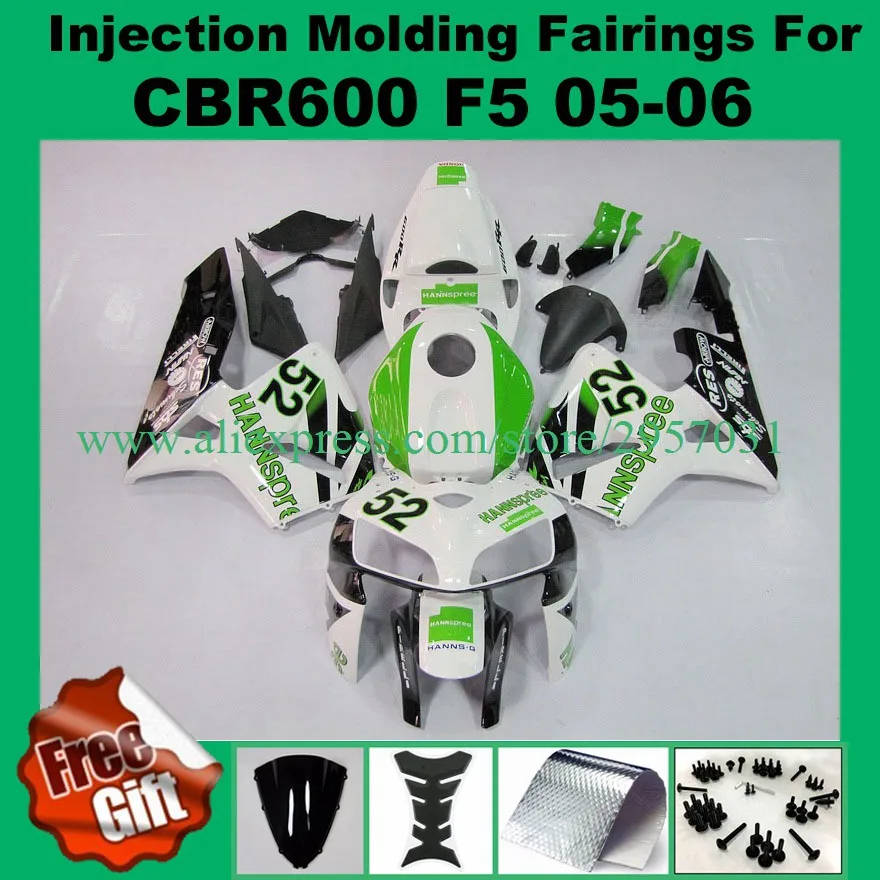 

Free screws+gifts Injection mold Fairing kit for HONDA CBR600RR F5 05 06 2005 2006 CBR600 Green White Fairings set