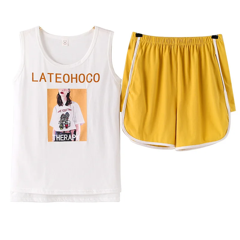 Women and men couple pajamas summer new vest cotton cartoon thin ladies sleeveless shorts casual pajama sets pajamas pajama set