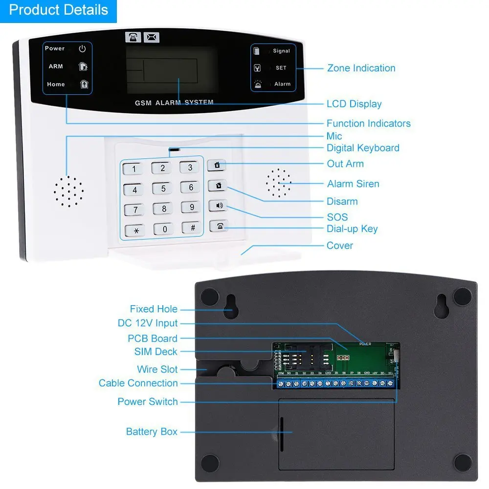 

SmartYIBA Wireless Wired GSM SMS Burglar Home Alarm System Wireless Siren Fire Smoke Detector Spanish French Italian Voice