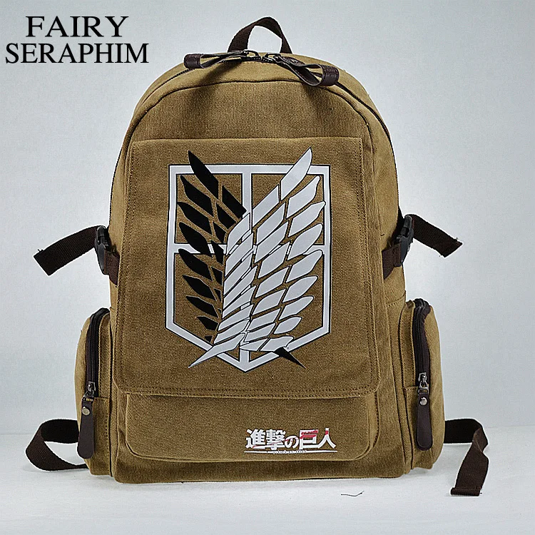 

FAIRY SERAPHIM canvas Investigation Corps anime teenagers side zipper pocket student mochila school bag attack on titan backpack