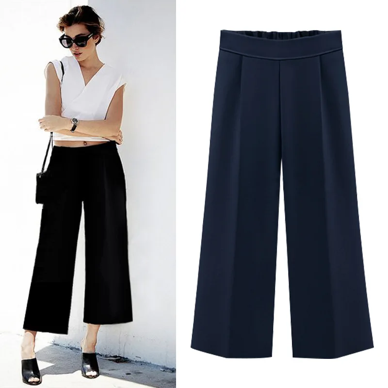 

2018 wide leg pants women loose hight waist plus size 6XL ankle length trousers female culottes for office wear ladies pants