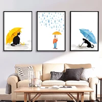 cartoon animal black cat umbrella home decor no frame painting simple poster on canvas painting space wall art for living room