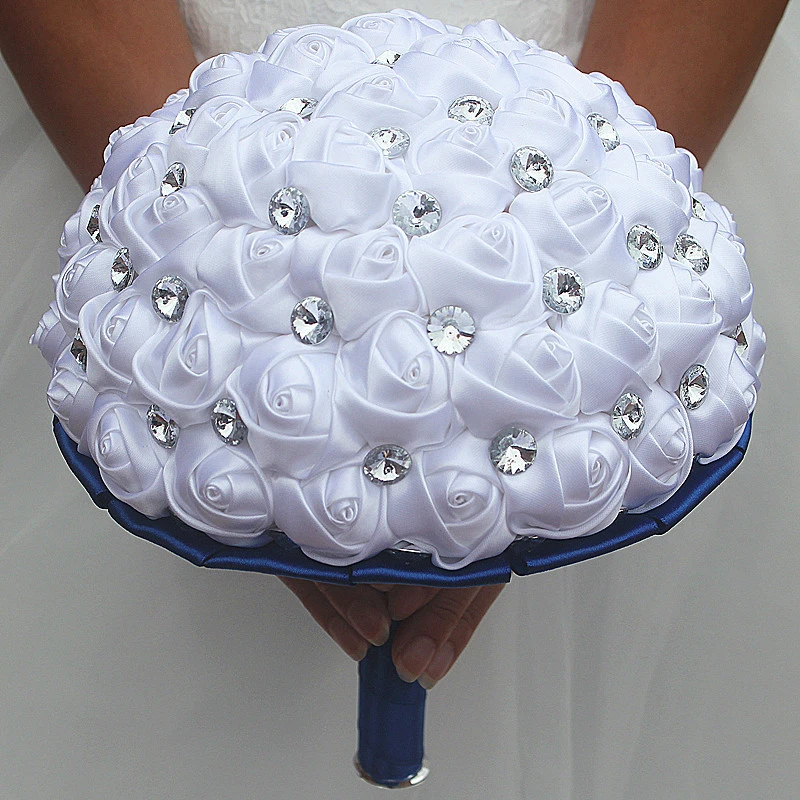 

Ramos De Novia Royal Blue White Crystal Bridal Bouquet Custom Colors Artificial Flower Bridesmaid Wedding Bouquet