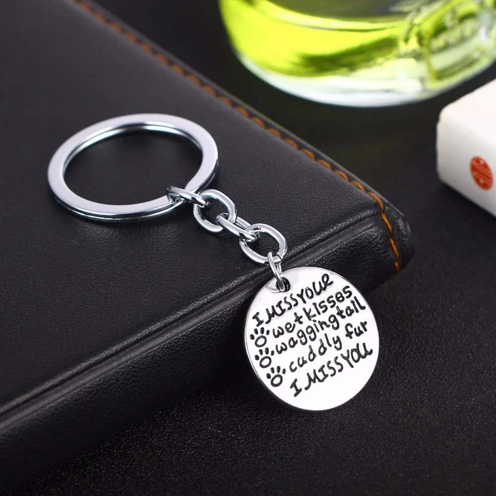 &quotI Miss Your Wet Kisses&quot Keychain Paw Print Dog Pet Loss Memory Keyring Pendant Charm Jewelry Gifts Prsents Women Men Key Chain |
