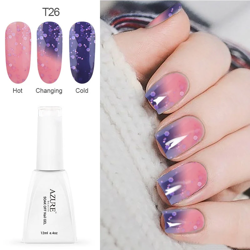 T26 Azure beauty Хамелеон УФ-гель для ногтей Полупостоянный термо-светодиодный Гель-лак для Ногтей Стойкий температурный УФ-Гель-лак - Цвет: T26