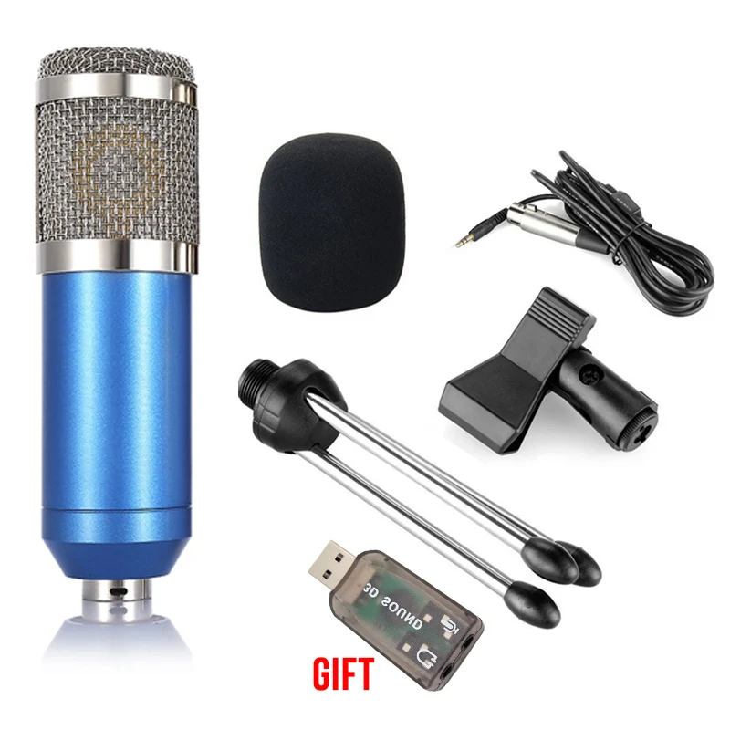 Blue without box GEVO bm 800 микрофон для компьютера Профессиональный 3,5 мм проводной Студийный конденсаторный микрофон с штативом стойка для караоке ПК ноутбук bm800 - Цвет: Blue without box