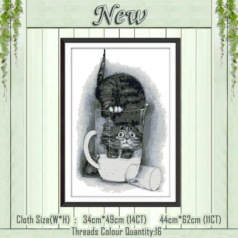 Greedy cat Bubble Cat, рыба, котенок, животные, картина, напечатанная на холсте, DMC 11CT, 14CT, наборы для вышивки крестиком, наборы для рукоделия - Цвет: Greedy cat