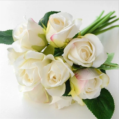 9PCS white 7/9 шт./компл. искусственный букет роз Декоративные Шелковые цветы букеты невесты, украшение для свадьбы, дома, Вечерние Декорации для свадьбы - Цвет: 9PCS white