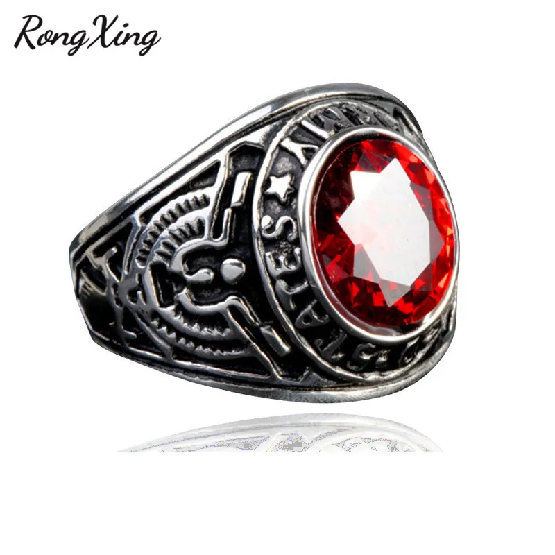 Red Ring Rongxing старинный круглый камень синий/красный/зеленый камень кольца для мужчин и женщин Античный Серебристый циркониевый Мужской панк ювелирные изделия подарки - Цвет основного камня: Red Ring