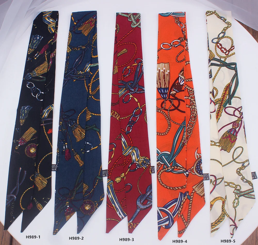 

2019 New Scarf For Women Chain Printed Skinny Bag Scarf Brand Silk Foulard Women Tie Fashion Belt Head Scarves For Ladies