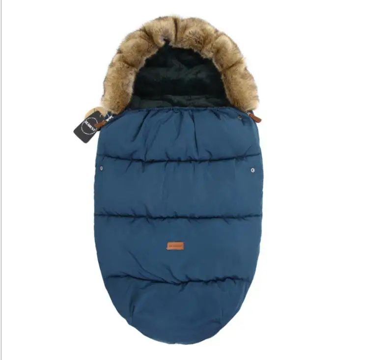 Navy blue Детская коляска, спальные мешки, теплый конверт большого размера, вельветовый уплотненный зимний муфта для ног, ветрозащитный меховой воротник, детское одеяло - Цвет: Navy blue
