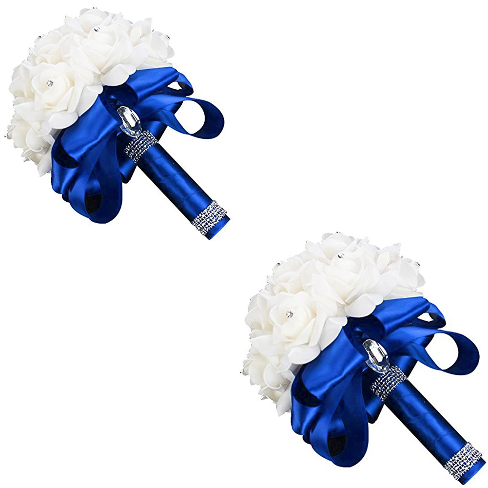 2 Royal blue Ручной Работы Красивый сиреневый свадебный цветок Свадебный букет Искусственный цветок «Роза» лента хрустальные букеты de noiva - Цвет: 2 Royal blue