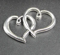 50pcs antique silver toneantique bronze heart with heart connector pendant charm findingfor braceletdiy jewelry accessory