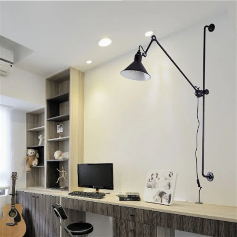 Американская Ретро промышленная вращающаяся светодиодная настенная лампа