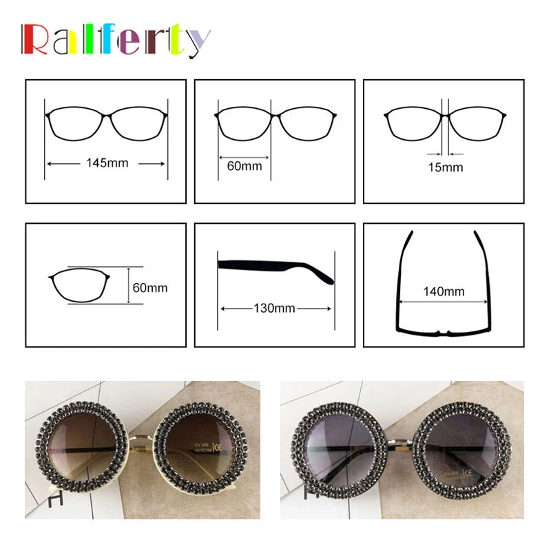 Ralferty Luxury Handmade Round Sunglasses Women Brand Designer Crystal Sun Glasses UV400 Female Rhinestone Eyewear Shades G1908 |