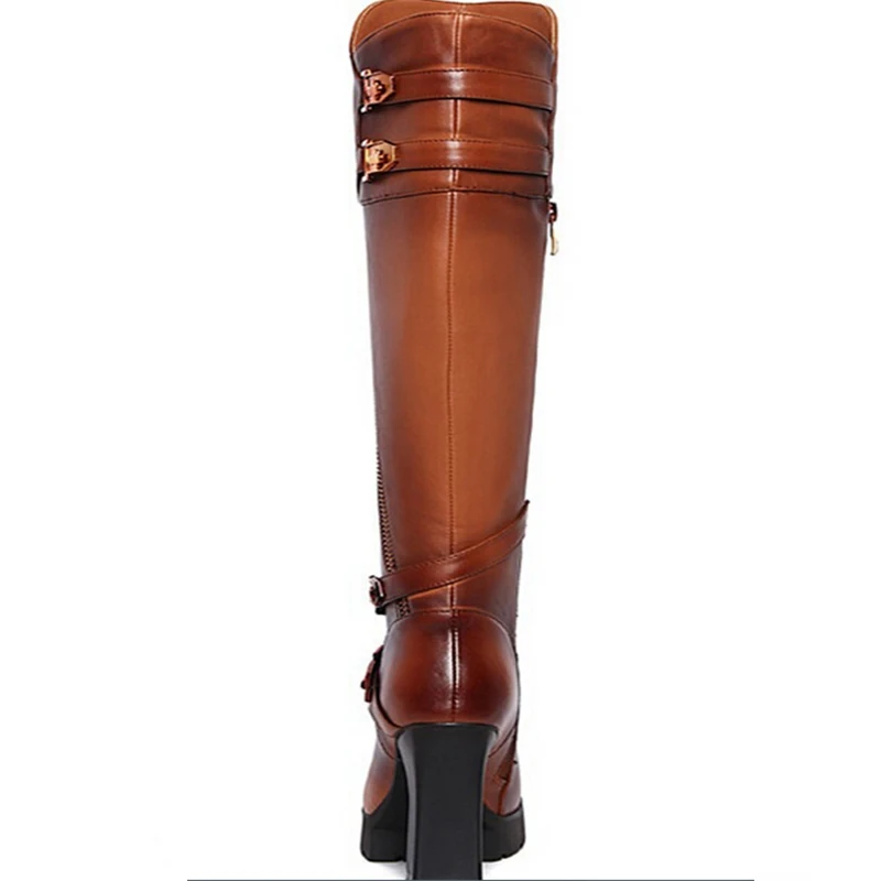 Женские ботинки из натуральной кожи на толстом высоком каблуке сезон осень зима