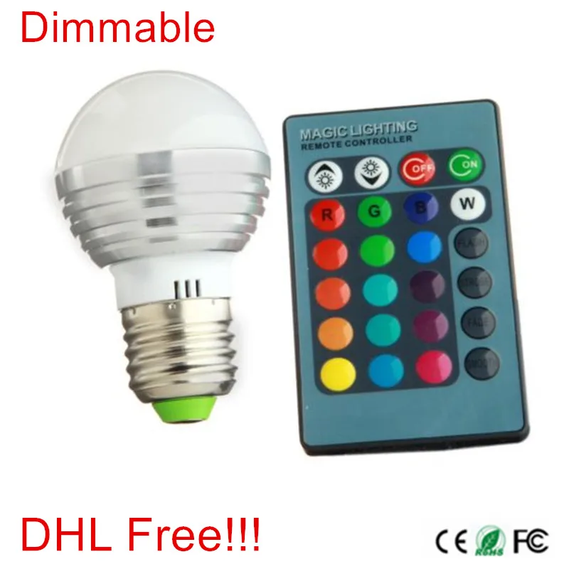 Lowest Price! 3W RGB E27 16 Colors Dimmable LED Light Bulb Lamp Spotlight 85-265V + IR Remote Control DHL free shipping | Освещение