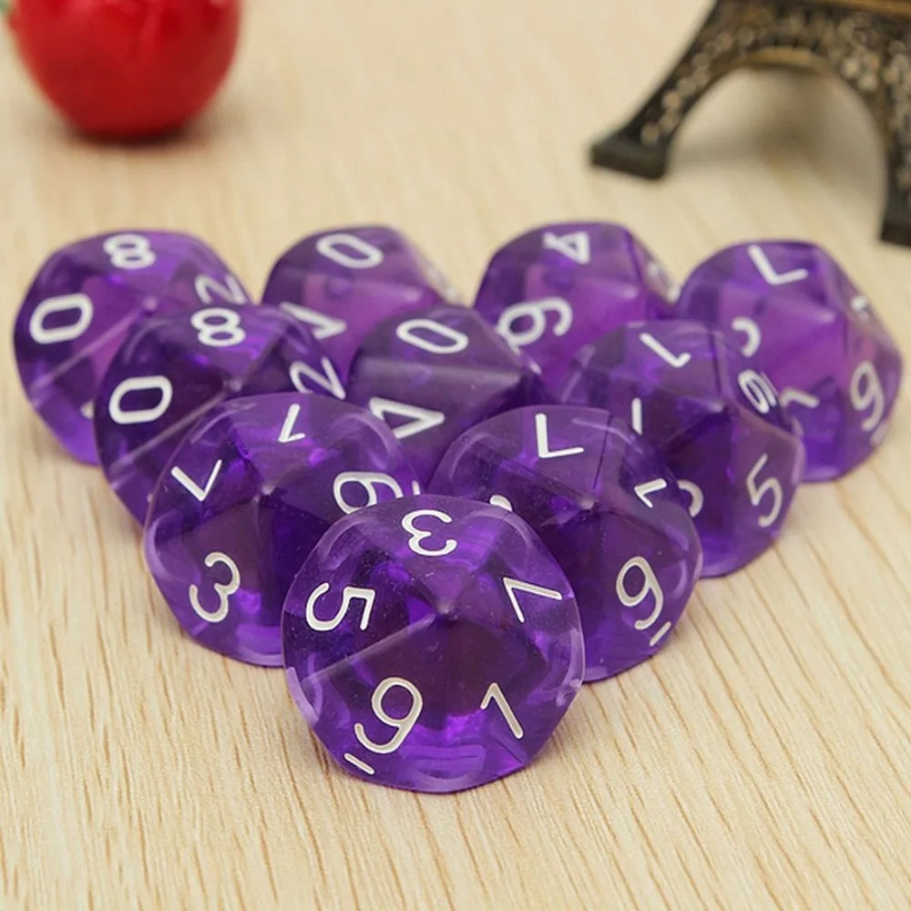 Десятисторонние кубики для RPG Dungeons & Dragons настольные игры прозрачные фиолетовые 10