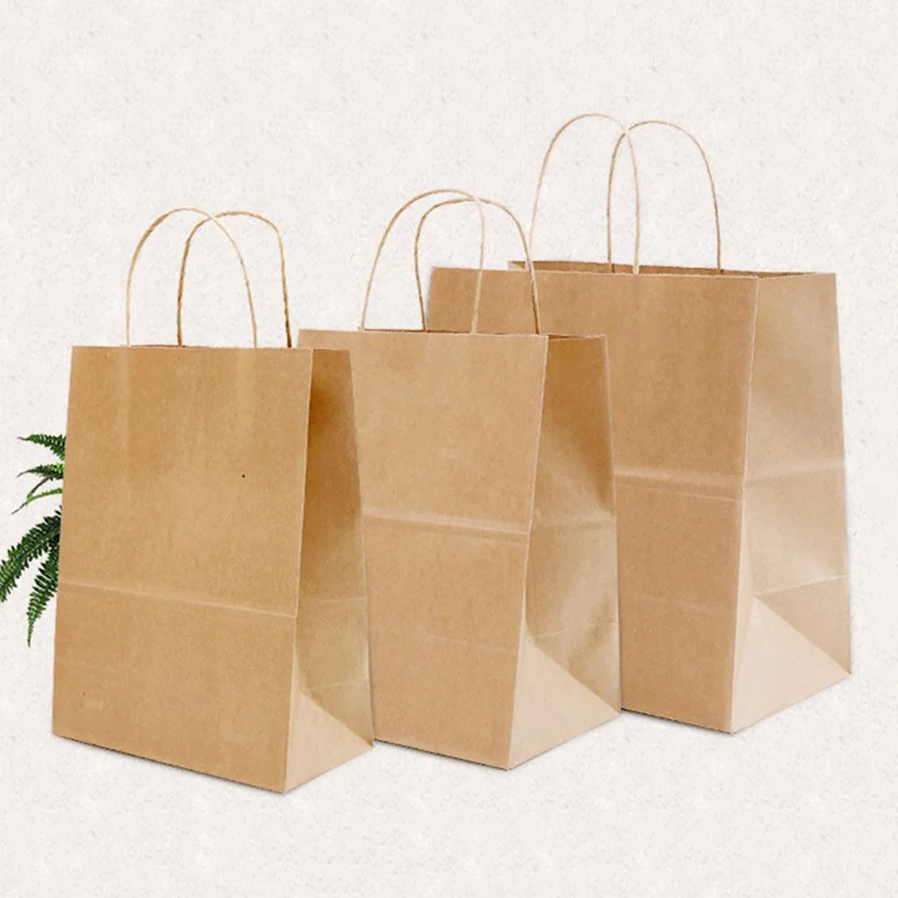 10pcs Kraft Paper Bag with Handle Wedding Party Bag Fashionable Cloth Shoes Gift Paper Bags 3size Multifunction