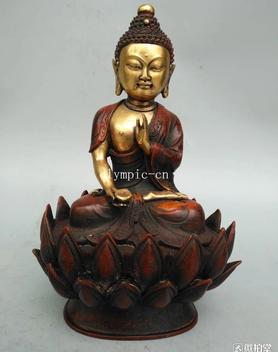 

8'' bronze gild carved lotus base Vairocana Sakyamuni tathagata buddha statue