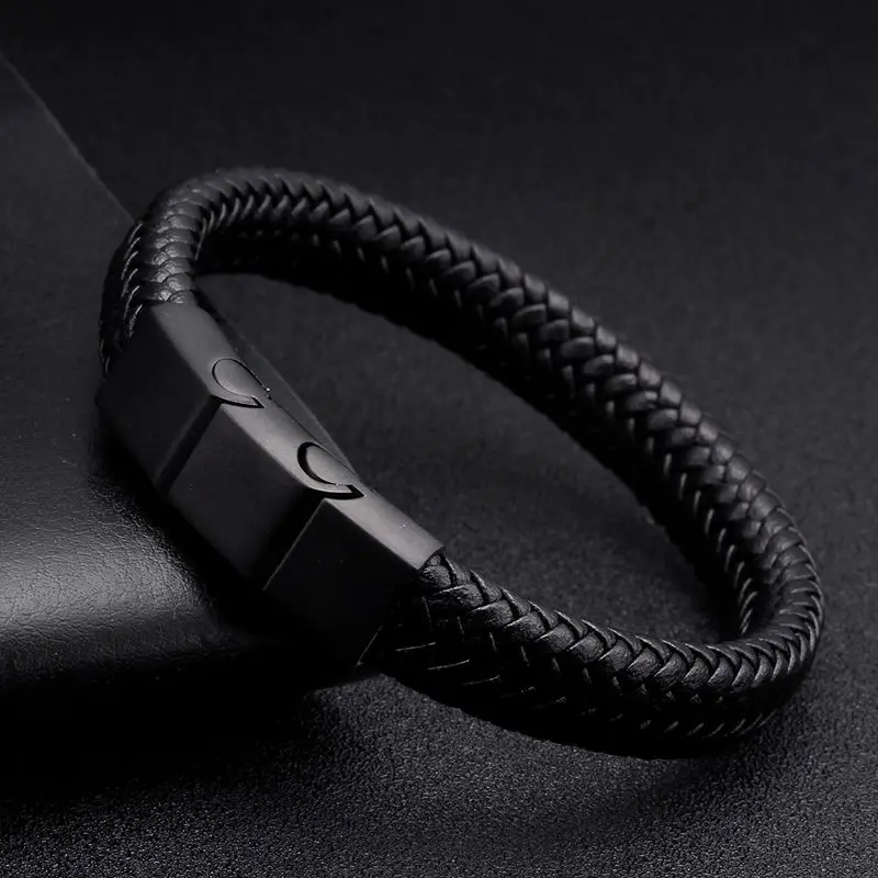 Уникальная плетеная синего цвета натуральная кожа мужской браслет амулет