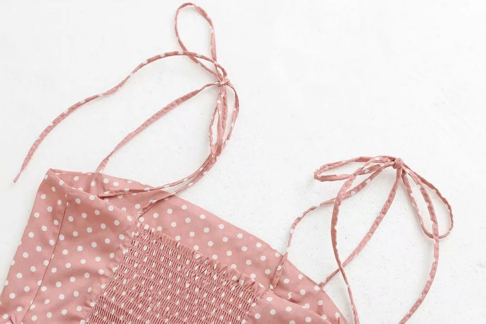 Новинка 2019 Женская Милая футболка на бретельках с принтом в горошек сексуальная